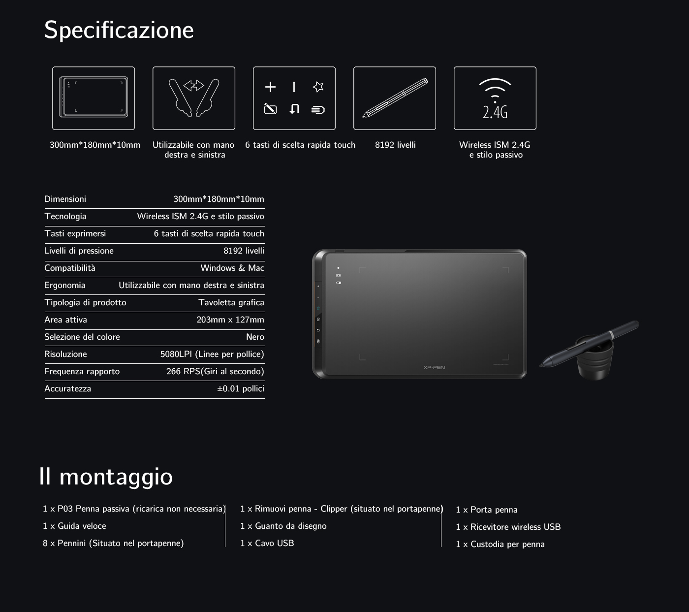 Specifications and fitting of XP-Pen Star 05 wireless drawing tablet