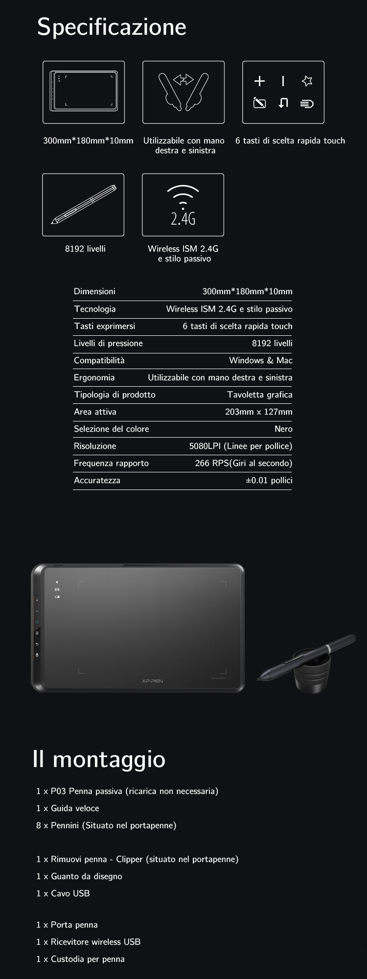 Specifications and fitting of XP-Pen Star 05 wireless drawing tablet